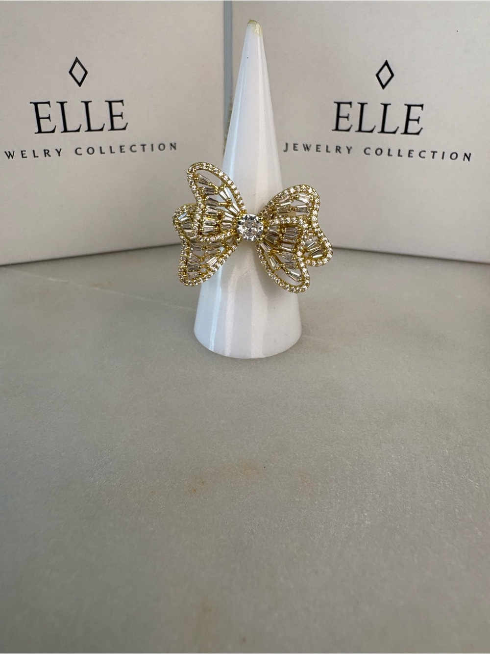 Elle Gold Bow Ring with Clear Crystal